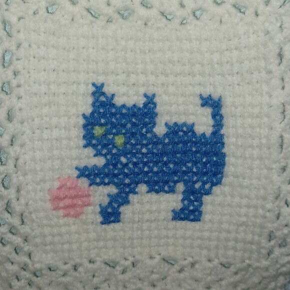 Two Hand Made Crochet Baby Afghans White Pink Yellow Blue - Picture 9 of 10